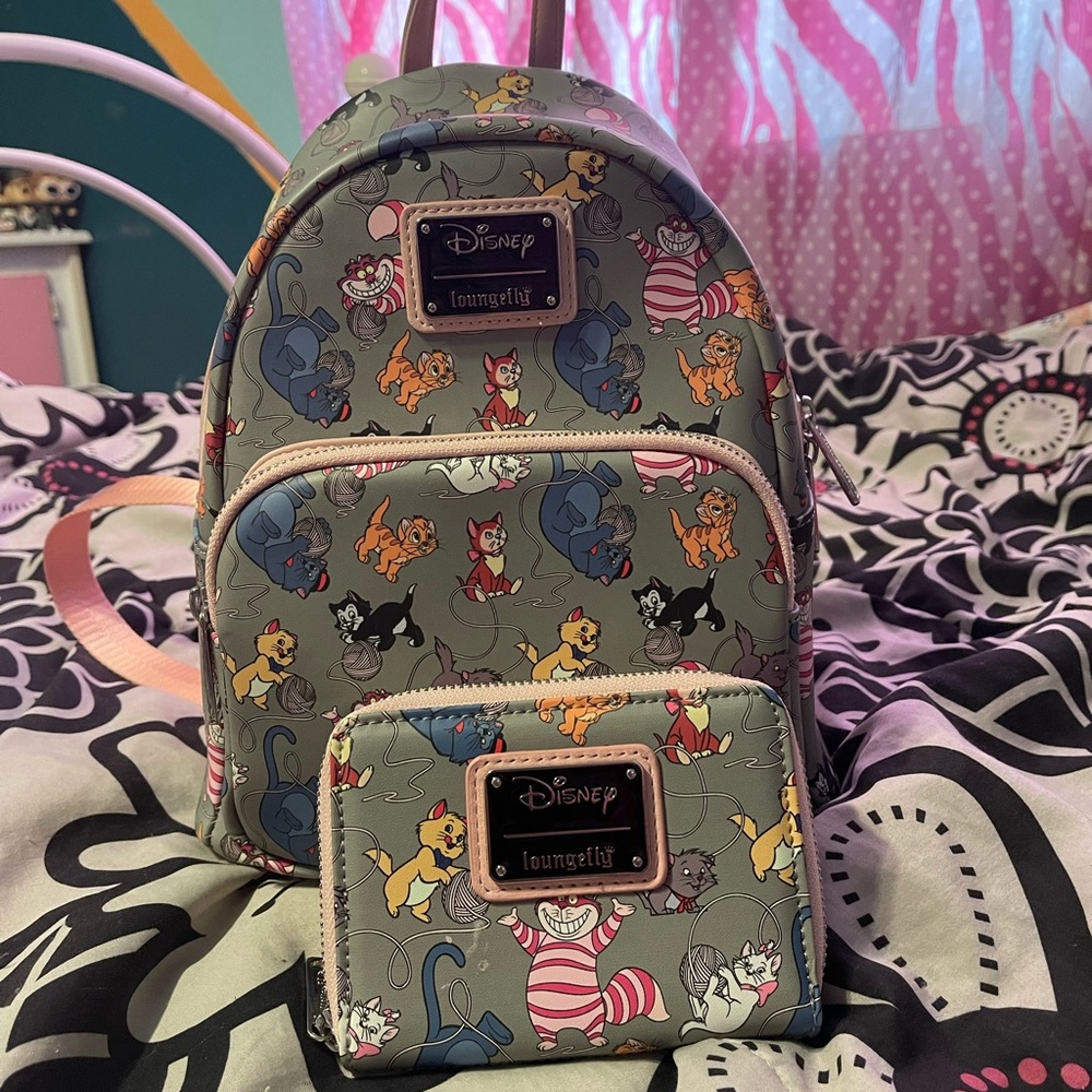 Disney cats Loungefly backpack and wallet